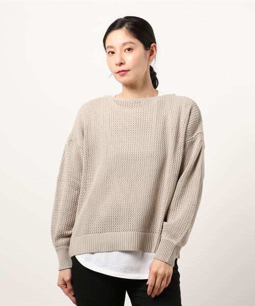 Te chichi(テチチ)の「メッシュプルオーバーカットソーセット(ニット/セーター・レディース・カーキ/モカ/キナリ・フリ-)」の1枚目の写真