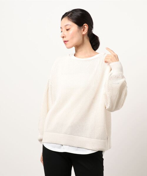 Te chichi(テチチ)の「メッシュプルオーバーカットソーセット(ニット/セーター・レディース・カーキ/モカ/キナリ・フリ-)」の2枚目の写真