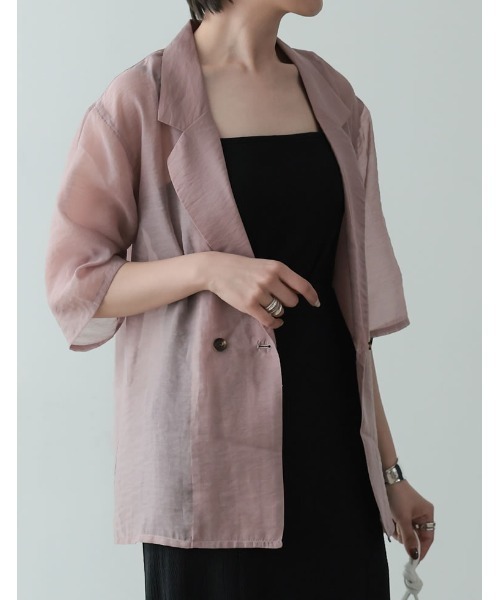 Re:EDIT（リエディ）の「ソフトオーガンジーシアー半袖シャツ（シャツ/ブラウス・レディース・ピンク/グレイッシュベージュ/ブラック・MEDIUM/LARGE）」の3枚目の写真