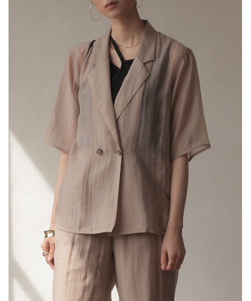 Re:EDIT（リエディ）の「ソフトオーガンジーシアー半袖シャツ（シャツ/ブラウス・レディース・ピンク/グレイッシュベージュ/ブラック・MEDIUM/LARGE）」の7枚目の写真