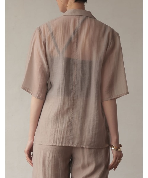 Re:EDIT（リエディ）の「ソフトオーガンジーシアー半袖シャツ（シャツ/ブラウス・レディース・ピンク/グレイッシュベージュ/ブラック・MEDIUM/LARGE）」の4枚目の写真