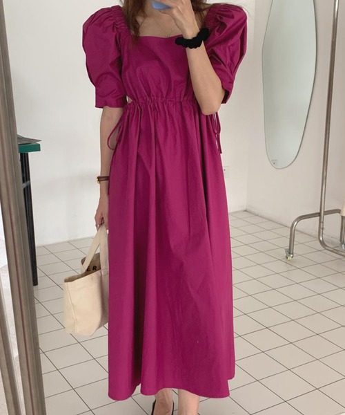 Jasmine ワンピースgrandiflorum ジャスミングランディフローラム のファッション ウエスト開きスクエアネックロングワンピース ワンピース Jasmine