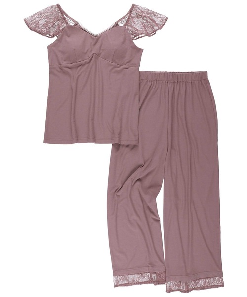 AMPHI（アンフィ）の「シンプル×レース　カップ付き　パジャマ(セットアップ)（ルームウェア/パジャマ・レディース・ライトブラウン/グレイッシュブルー・MEDIUM/LARGE）」の3枚目の写真