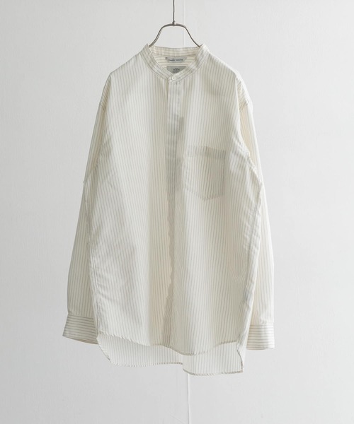 美品 【ローヘン】 バンドカラーシャツ 比翼 切替 ロングシャツ 38 白 美品 【ローヘン】 バンドカラーシャツ 比翼 切替 ロングシャツ 38 白