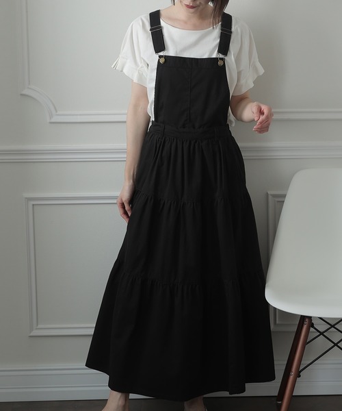 ElegChic（エレグシック）の「ティアード サロペット2WAY スカート （サロペット/オーバーオール・レディース・ブラック/ベージュ/カーキ・L/4L/XXL/XL/M）」の4枚目の写真