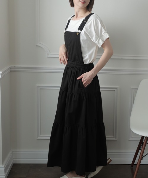 ElegChic（エレグシック）の「ティアード サロペット2WAY スカート （サロペット/オーバーオール・レディース・ブラック/ベージュ/カーキ・L/4L/XXL/XL/M）」の5枚目の写真