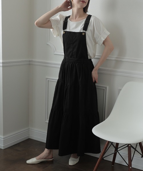 ElegChic（エレグシック）の「ティアード サロペット2WAY スカート （サロペット/オーバーオール・レディース・ブラック/ベージュ/カーキ・L/4L/XXL/XL/M）」の7枚目の写真