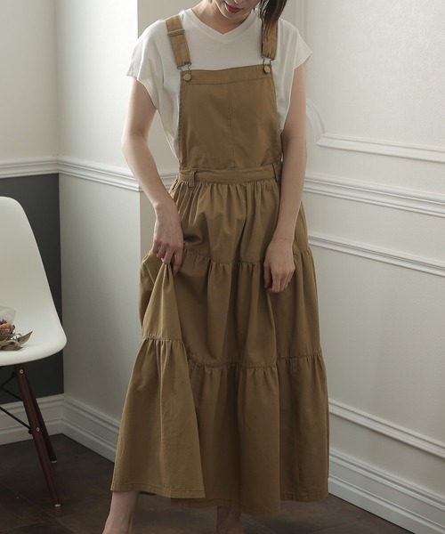 ElegChic（エレグシック）の「ティアード サロペット2WAY スカート （サロペット/オーバーオール・レディース・ブラック/ベージュ/カーキ・L/4L/XXL/XL/M）」の8枚目の写真