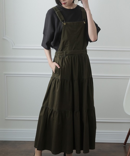 ElegChic（エレグシック）の「ティアード サロペット2WAY スカート （サロペット/オーバーオール・レディース・ブラック/ベージュ/カーキ・L/4L/XXL/XL/M）」の12枚目の写真