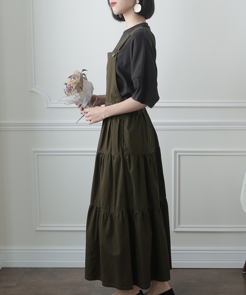 ElegChic（エレグシック）の「ティアード サロペット2WAY スカート （サロペット/オーバーオール・レディース・ブラック/ベージュ/カーキ・L/4L/XXL/XL/M）」の13枚目の写真