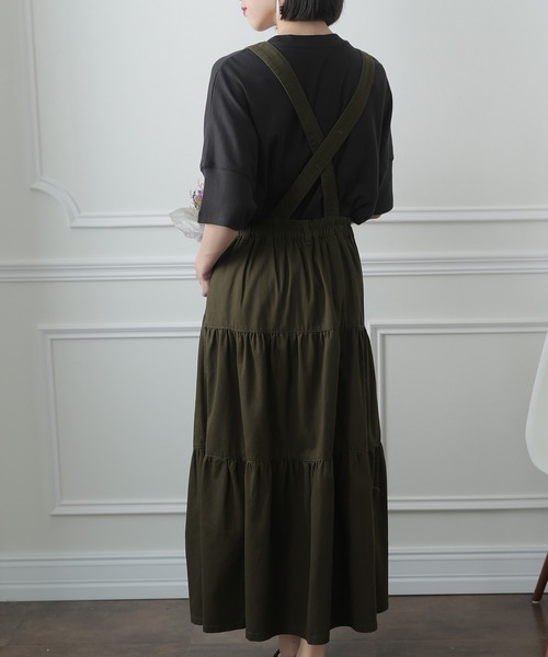 ElegChic（エレグシック）の「ティアード サロペット2WAY スカート （サロペット/オーバーオール・レディース・ブラック/ベージュ/カーキ・L/4L/XXL/XL/M）」の14枚目の写真