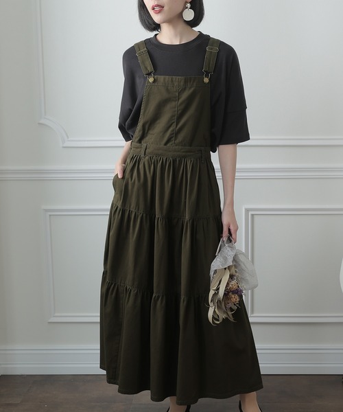 ElegChic（エレグシック）の「ティアード サロペット2WAY スカート （サロペット/オーバーオール・レディース・ブラック/ベージュ/カーキ・L/4L/XXL/XL/M）」の15枚目の写真