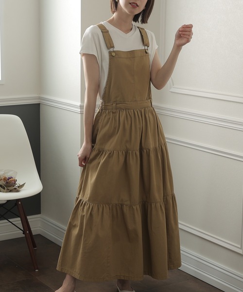 ElegChic（エレグシック）の「ティアード サロペット2WAY スカート （サロペット/オーバーオール・レディース・ブラック/ベージュ/カーキ・L/4L/XXL/XL/M）」の21枚目の写真