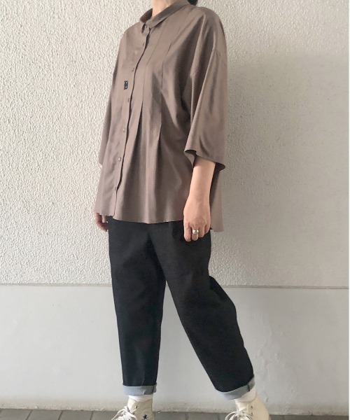 Rydia（リディア）の「タックワイドシャツ（シャツ/ブラウス・レディース・モカ/スミクロ/オフホワイト・M）」の3枚目の写真