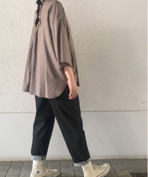 Rydia（リディア）の「タックワイドシャツ（シャツ/ブラウス・レディース・モカ/スミクロ/オフホワイト・M）」の14枚目の写真