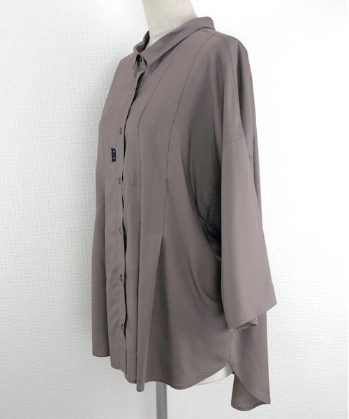 Rydia（リディア）の「タックワイドシャツ（シャツ/ブラウス・レディース・モカ/スミクロ/オフホワイト・M）」の5枚目の写真