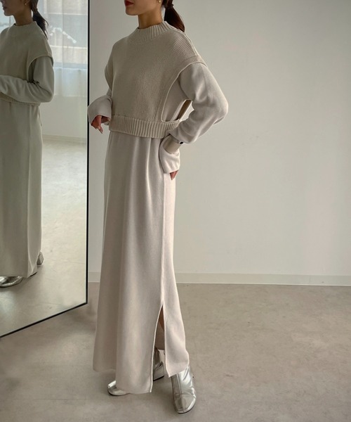 &g'aime（アンジェム）の「【&g’aime】ベストレイヤードニットワンピース/2ピース（ワンピース・レディース・グレイッシュベージュ/ブラウン/ブラック・FREE）」の3枚目の写真