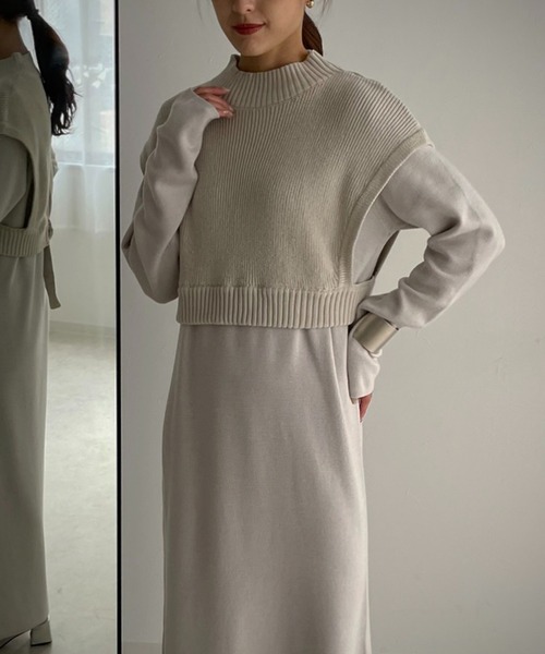 &g'aime（アンジェム）の「【&g’aime】ベストレイヤードニットワンピース/2ピース（ワンピース・レディース・グレイッシュベージュ/ブラウン/ブラック・FREE）」の7枚目の写真