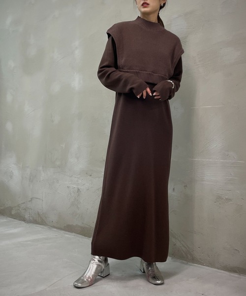 &g'aime（アンジェム）の「【&g’aime】ベストレイヤードニットワンピース/2ピース（ワンピース・レディース・グレイッシュベージュ/ブラウン/ブラック・FREE）」の5枚目の写真