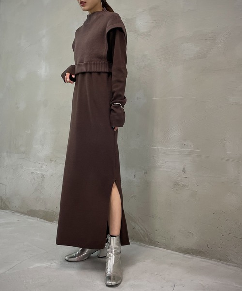 &g'aime（アンジェム）の「【&g’aime】ベストレイヤードニットワンピース/2ピース（ワンピース・レディース・グレイッシュベージュ/ブラウン/ブラック・FREE）」の9枚目の写真