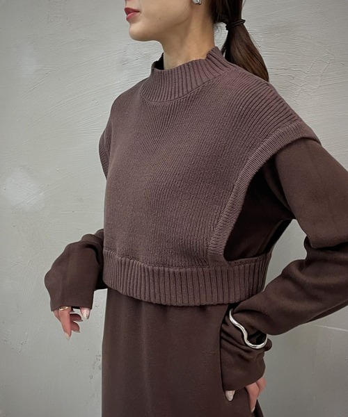 &g'aime（アンジェム）の「【&g’aime】ベストレイヤードニットワンピース/2ピース（ワンピース・レディース・グレイッシュベージュ/ブラウン/ブラック・FREE）」の14枚目の写真
