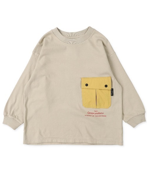 GROOVY COLORS(グルービーカラーズ)の「天竺 ポケット 長袖 ビッグ Tシャツ(Tシャツ/カットソー・キッズ・ブラック/ネイビー/ベージュ・90/100/110/120)」の2枚目の写真