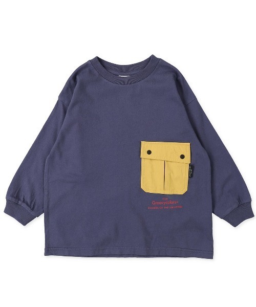 GROOVY COLORS(グルービーカラーズ)の「天竺 ポケット 長袖 ビッグ Tシャツ(Tシャツ/カットソー・キッズ・ブラック/ネイビー/ベージュ・90/100/110/120)」の3枚目の写真