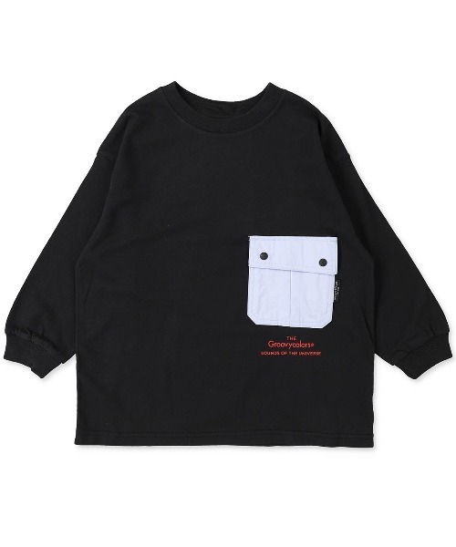 GROOVY COLORS(グルービーカラーズ)の「天竺 ポケット 長袖 ビッグ Tシャツ(Tシャツ/カットソー・キッズ・ブラック/ネイビー/ベージュ・90/100/110/120)」の1枚目の写真