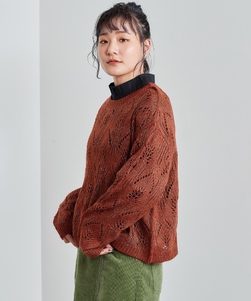 e.r.g*（イーアールジー）の「モヘアライクシアーニット（ニット/セーター・レディース・グレー/レッド/オフホワイト/ライム・M）」の4枚目の写真