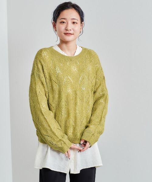 e.r.g*（イーアールジー）の「モヘアライクシアーニット（ニット/セーター・レディース・グレー/レッド/オフホワイト/ライム・M）」の5枚目の写真