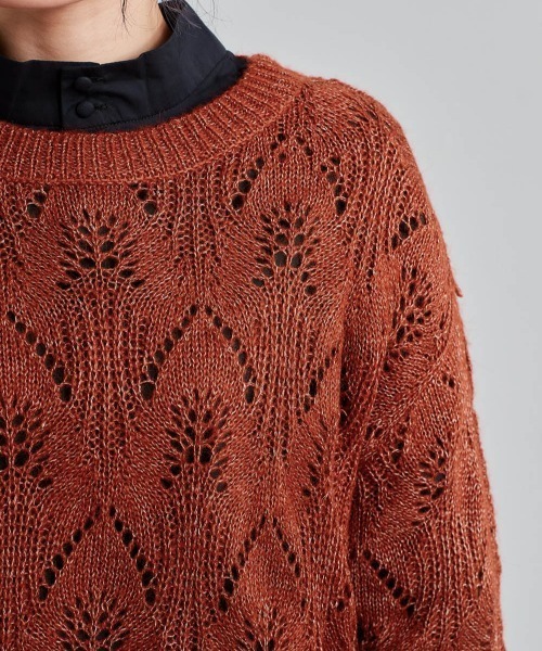 e.r.g*（イーアールジー）の「モヘアライクシアーニット（ニット/セーター・レディース・グレー/レッド/オフホワイト/ライム・M）」の17枚目の写真