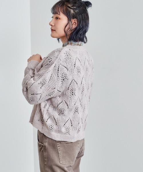 e.r.g*（イーアールジー）の「モヘアライクシアーニット（ニット/セーター・レディース・グレー/レッド/オフホワイト/ライム・M）」の7枚目の写真