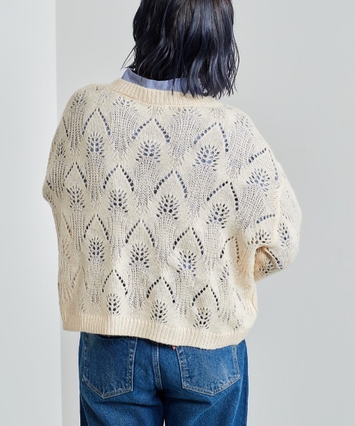 e.r.g*（イーアールジー）の「モヘアライクシアーニット（ニット/セーター・レディース・グレー/レッド/オフホワイト/ライム・M）」の16枚目の写真