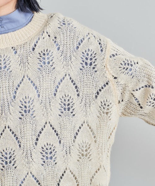 e.r.g*（イーアールジー）の「モヘアライクシアーニット（ニット/セーター・レディース・グレー/レッド/オフホワイト/ライム・M）」の8枚目の写真