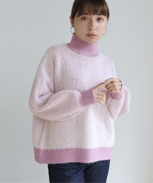 HER CLOSET(ハークローゼット)の「【shemoshelly】ヘリンボーンシャギーニットプルオーバー(ニット/セーター・レディース・ライトブルー/ブラウン/アイボリー/ラベンダー・M)」の4枚目の写真