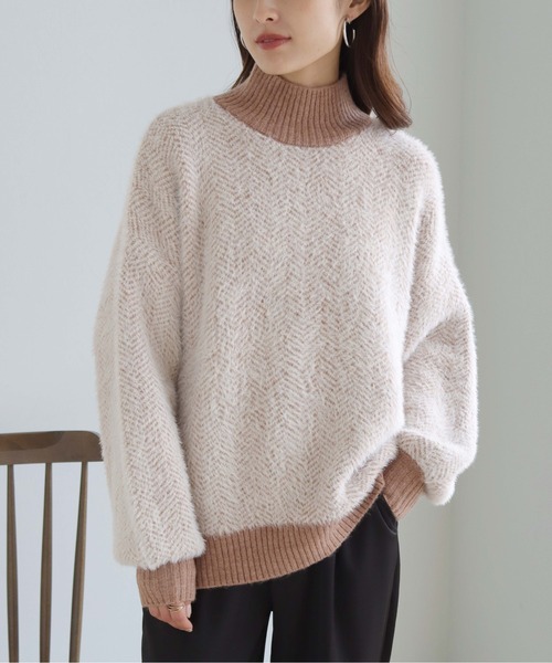 HER CLOSET(ハークローゼット)の「【shemoshelly】ヘリンボーンシャギーニットプルオーバー(ニット/セーター・レディース・ライトブルー/ブラウン/アイボリー/ラベンダー・M)」の1枚目の写真