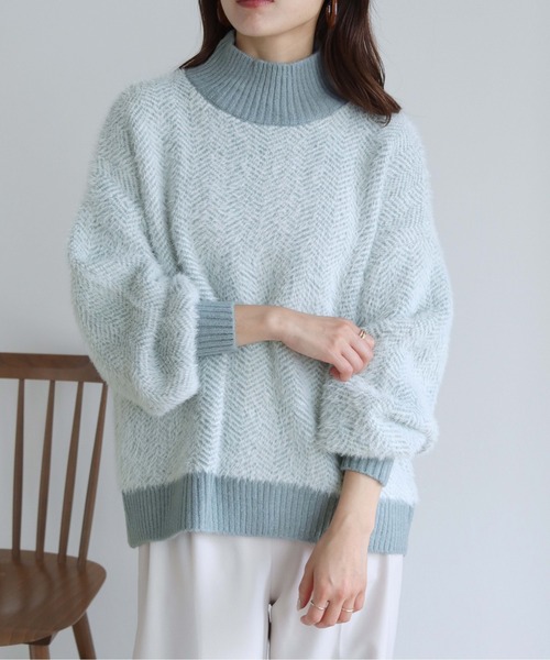 HER CLOSET(ハークローゼット)の「【shemoshelly】ヘリンボーンシャギーニットプルオーバー(ニット/セーター・レディース・ライトブルー/ブラウン/アイボリー/ラベンダー・M)」の3枚目の写真