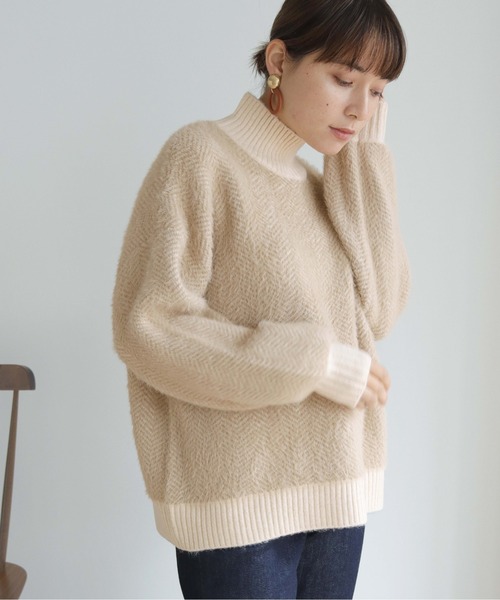 HER CLOSET(ハークローゼット)の「【shemoshelly】ヘリンボーンシャギーニットプルオーバー(ニット/セーター・レディース・ライトブルー/ブラウン/アイボリー/ラベンダー・M)」の5枚目の写真