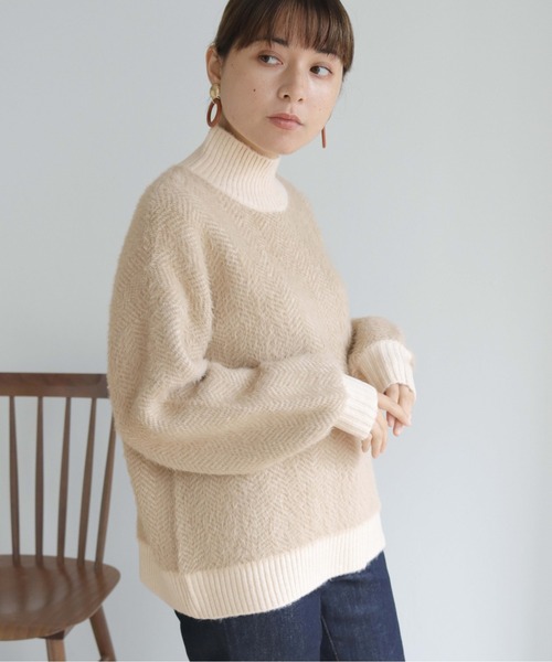 HER CLOSET(ハークローゼット)の「【shemoshelly】ヘリンボーンシャギーニットプルオーバー(ニット/セーター・レディース・ライトブルー/ブラウン/アイボリー/ラベンダー・M)」の8枚目の写真