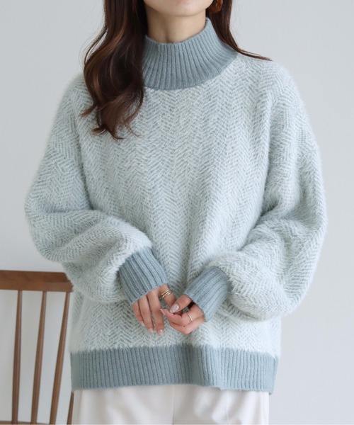 HER CLOSET(ハークローゼット)の「【shemoshelly】ヘリンボーンシャギーニットプルオーバー(ニット/セーター・レディース・ライトブルー/ブラウン/アイボリー/ラベンダー・M)」の12枚目の写真