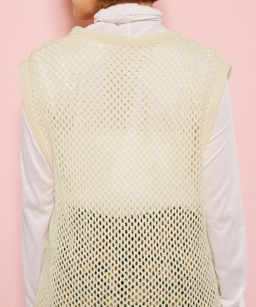 byYOUANCE（バイユアンス）の「メッシュフリンジニットベスト（ベスト・レディース・ブラック/サックスブルー/アイボリー・FREE）」の12枚目の写真