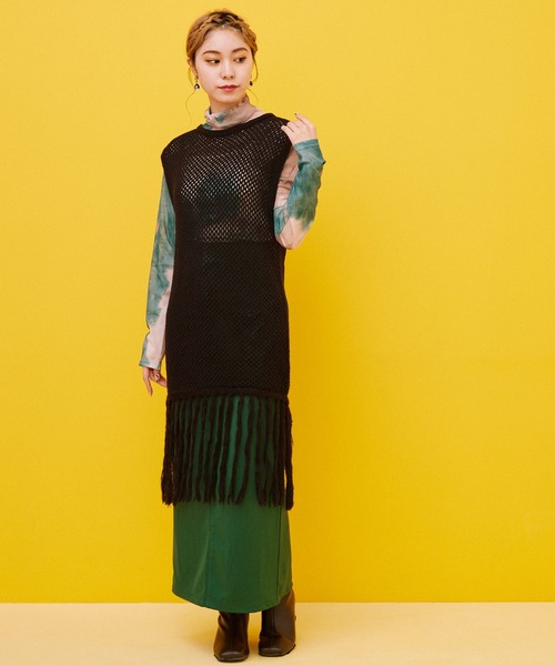 byYOUANCE（バイユアンス）の「メッシュフリンジニットベスト（ベスト・レディース・ブラック/サックスブルー/アイボリー・FREE）」の15枚目の写真