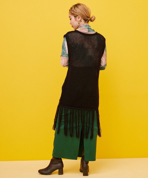 byYOUANCE（バイユアンス）の「メッシュフリンジニットベスト（ベスト・レディース・ブラック/サックスブルー/アイボリー・FREE）」の17枚目の写真