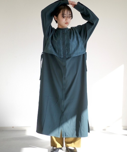 spoon store（スプーンストア）の「フラップレイヤードバンドカラーシャツワンピース（ワンピース・レディース・ブラック/ブラウン/グリーン・フリー）」の3枚目の写真