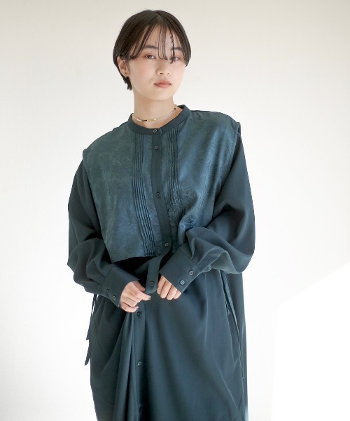 spoon store（スプーンストア）の「フラップレイヤードバンドカラーシャツワンピース（ワンピース・レディース・ブラック/ブラウン/グリーン・フリー）」の14枚目の写真