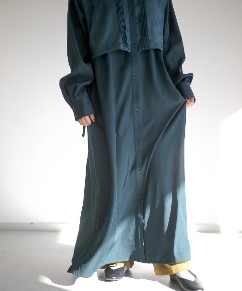 spoon store（スプーンストア）の「フラップレイヤードバンドカラーシャツワンピース（ワンピース・レディース・ブラック/ブラウン/グリーン・フリー）」の10枚目の写真