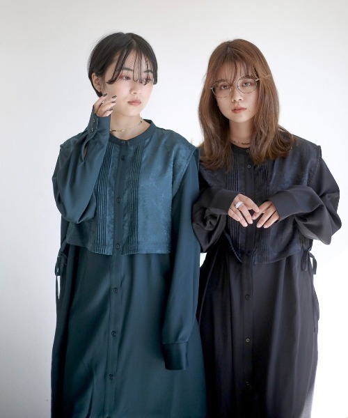 spoon store（スプーンストア）の「フラップレイヤードバンドカラーシャツワンピース（ワンピース・レディース・ブラック/ブラウン/グリーン・フリー）」の21枚目の写真