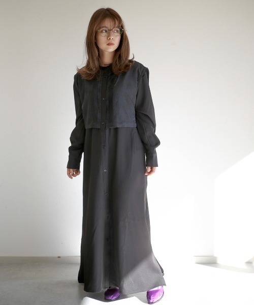 spoon store（スプーンストア）の「フラップレイヤードバンドカラーシャツワンピース（ワンピース・レディース・ブラック/ブラウン/グリーン・フリー）」の6枚目の写真