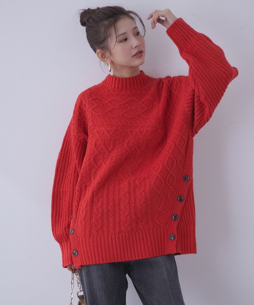 vis-`a-vis（ビサビ）の「【WEB限定】パッチワークケーブルニットプルオーバー（ニット/セーター・レディース・ブラック/ブルー系その他6/レッド/ラベンダー・FREE）」の9枚目の写真