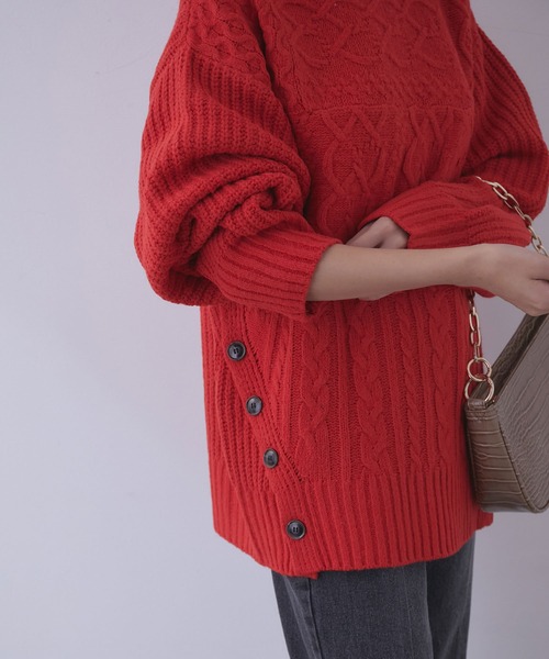 vis-`a-vis（ビサビ）の「【WEB限定】パッチワークケーブルニットプルオーバー（ニット/セーター・レディース・ブラック/ブルー系その他6/レッド/ラベンダー・FREE）」の13枚目の写真